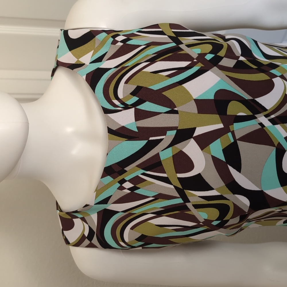 Connected Petite Sheath Dress Sz6P Geometric Sleeveless Zip-up EUC Poly/Spandex - Picture 3 of 12
